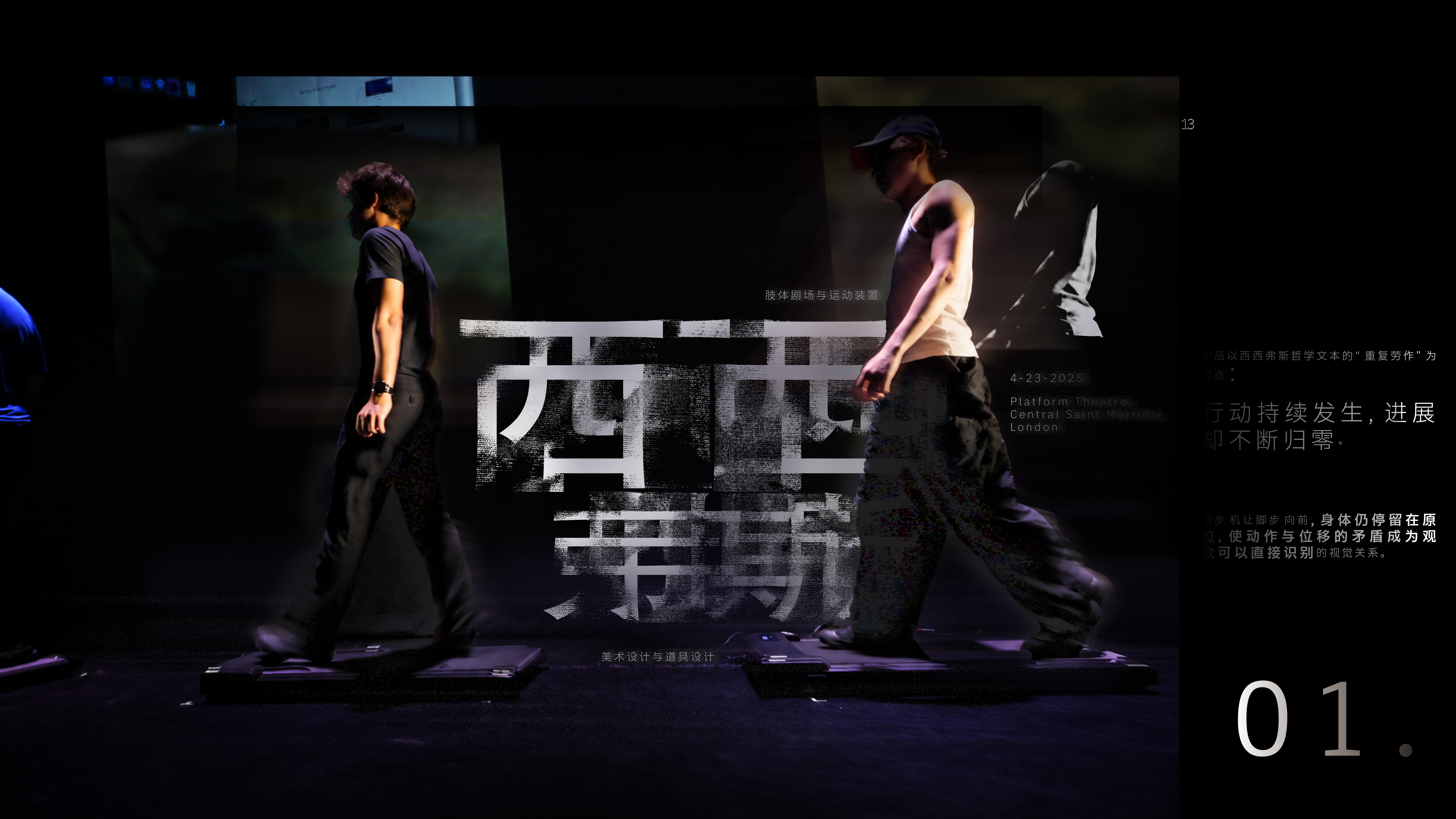 西西弗斯：演员在跑步机上的舞台画面与项目版面